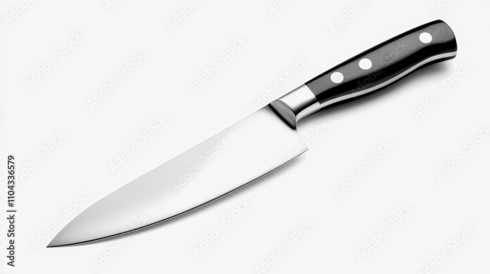a large knife with a black handle sitting on top of a white surface The blade of the knife is sharp and pointed, and the handle is ergonomically designed for a com a large knife with a black handle sitting on top of a white surface The blade of the knife is sharp and pointed, and the handle is ergonomically designed for a com