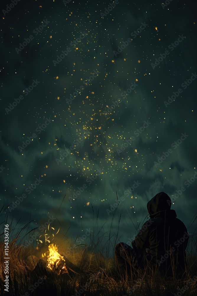 Fototapeta premium Enjoying a serene night by the campfire under a starry sky