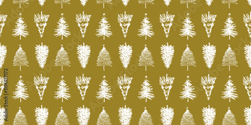 Seamless background of doodles christmas trees, hand drawn vector background, paper, wrapper, textile