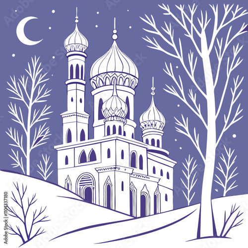 An elegant, glowing ice palace shaped like a giant snowflake, with shimmering crystalline towers Artwork