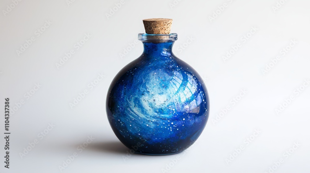 a blue glass bottle with a cork stopper sitting atop a white surface The bottle has a unique design, with a blue hue that stands out against the white background a blue glass bottle with a cork stopper sitting atop a white surface The bottle has a unique design, with a blue hue that stands out against the white background