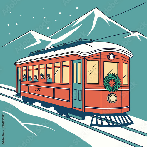 Holiday Express Vintage Train Through a Snowy Mountain Wonderland Illustrator Artwork