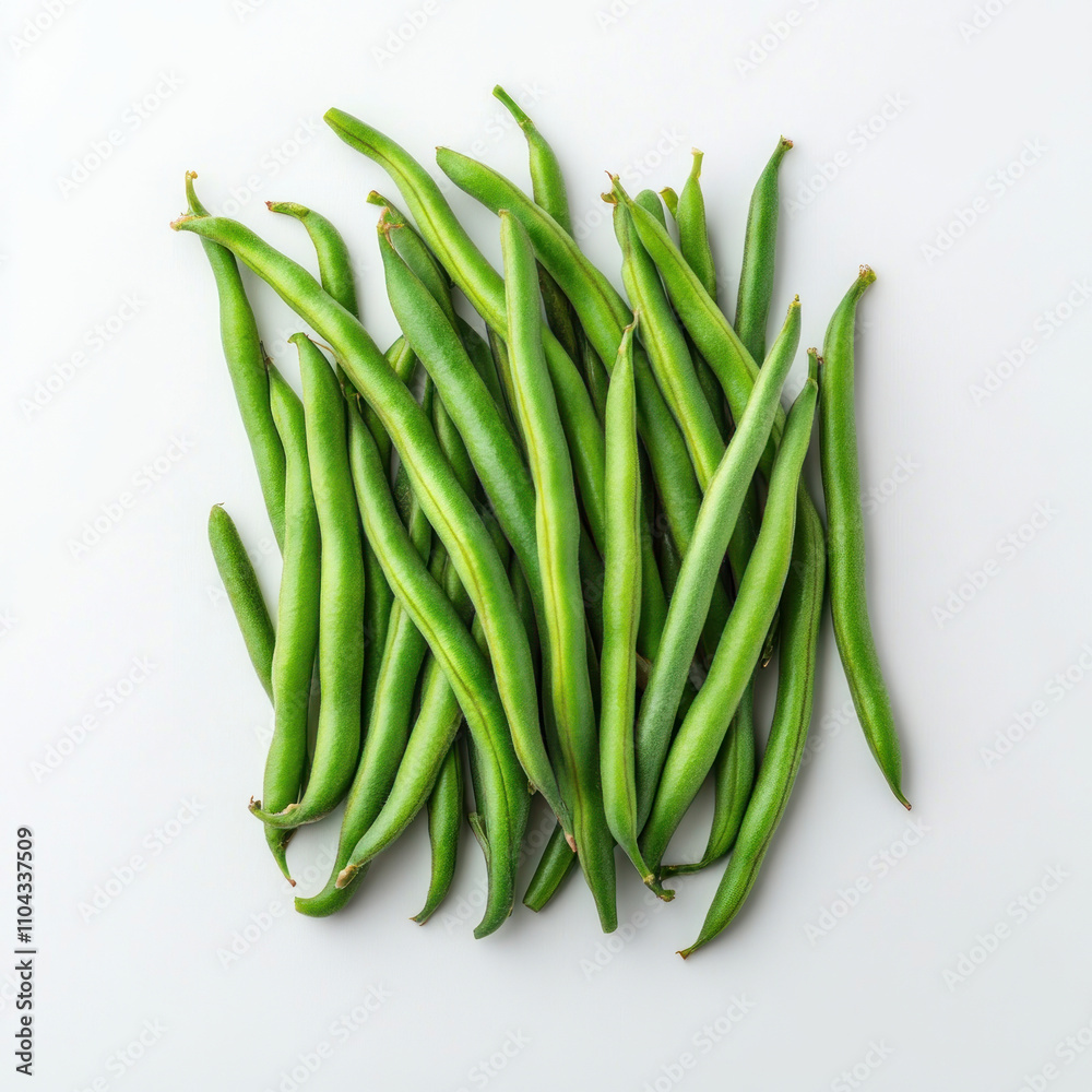 Fresh green beans on a white background, perfect for healthy dishes. isolated on white background. Fresh green beans on a white background, perfect for healthy dishes. isolated on white background.