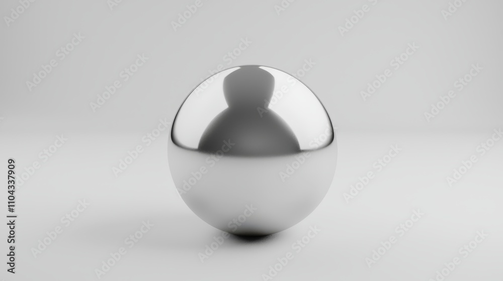 a silver sphere on a white surface, with a 3D model of a person in the center The sphere is spherical in shape and has a glossy finish, reflecting the light and gi a silver sphere on a white surface, with a 3D model of a person in the center The sphere is spherical in shape and has a glossy finish, reflecting the light and gi
