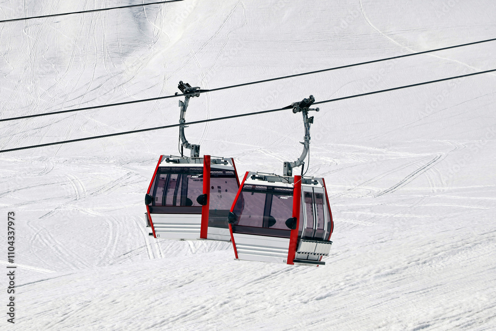snow covered caucasus mountain and valley with cable car transportation at georgia gudauri snow covered caucasus mountain and valley with cable car transportation at georgia gudauri