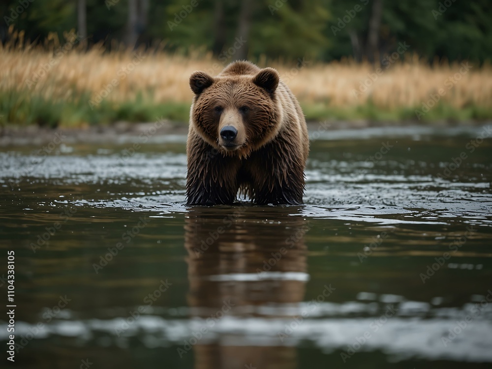 Brown bear wading through a river. Brown bear wading through a river.