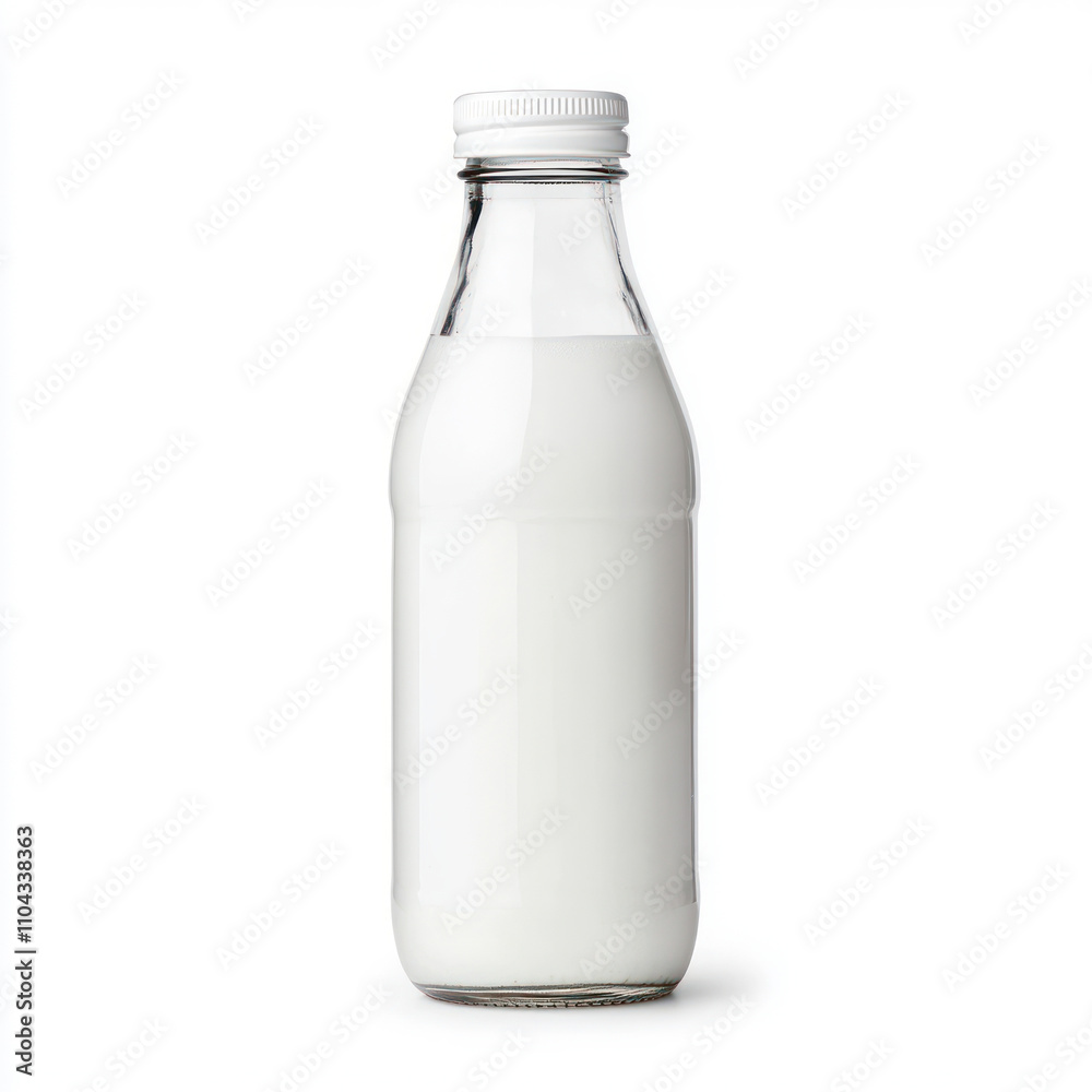 Fresh milk in a glass bottle, perfect for breakfast or cooking. isolated on white background.