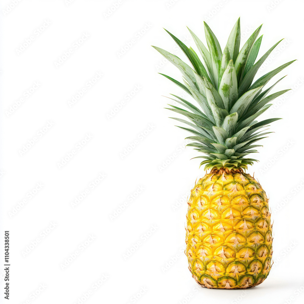 Fototapeta premium Fresh pineapple with vibrant green leaves on a white background. isolated on white background.