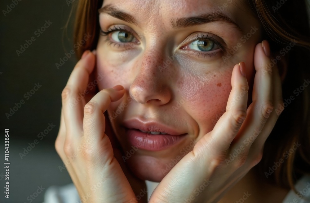 Close-up of a woman reflecting quietly, holding her face gently in her hands, showcasing natural beauty and serene emotions. Generative AI Close-up of a woman reflecting quietly, holding her face gently in her hands, showcasing natural beauty and serene emotions. Generative AI