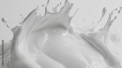  a splash of white milk on a white background, creating a vivid contrast between the two colors The milk is in the center of the image, with the white background pr