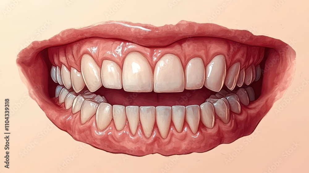 Close-up Illustration of a Human Mouth and Teeth, Detailed Anatomy Close-up Illustration of a Human Mouth and Teeth, Detailed Anatomy