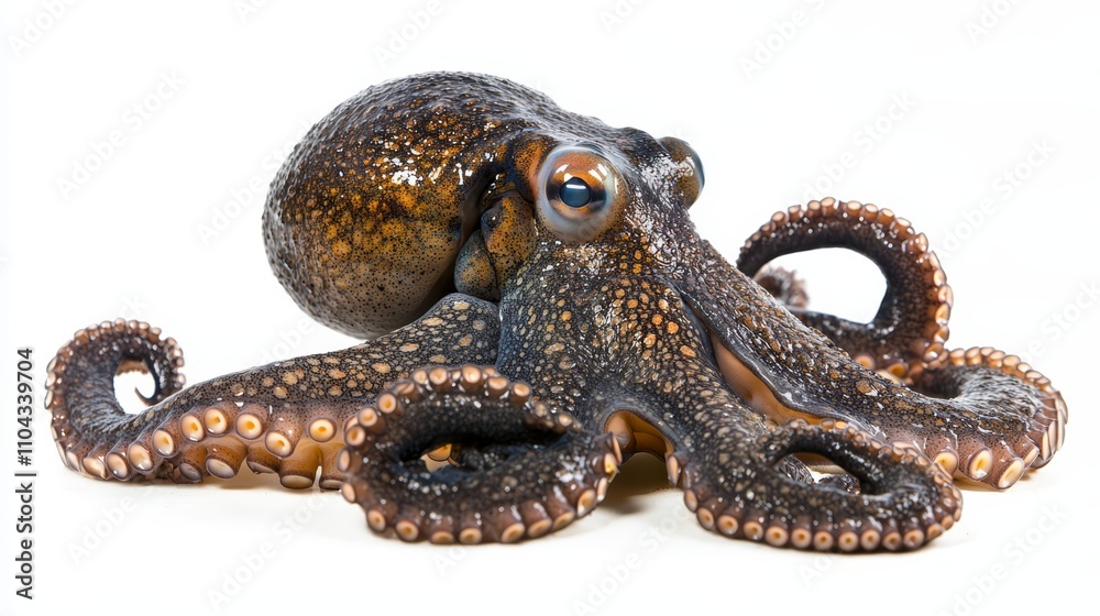an octopus with its tentacles spread out on a white background Its body is a deep brown color, and its tentacles are a lighter shade of brown Its eyes are large a an octopus with its tentacles spread out on a white background Its body is a deep brown color, and its tentacles are a lighter shade of brown Its eyes are large a
