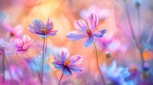 Softly blurred colorful flowers as a background