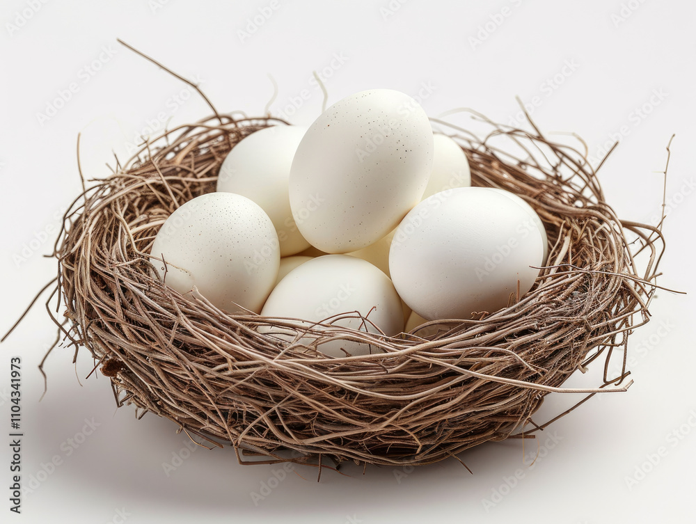 Nest with white chicken eggs Nest with white chicken eggs