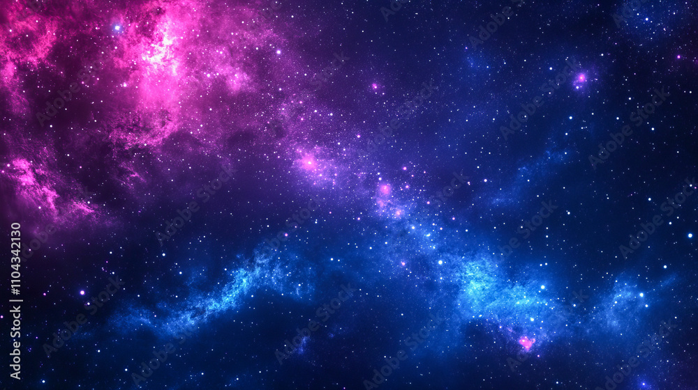Fototapeta premium Vibrant pink and blue nebula in starry night sky with cosmic clouds and galaxies