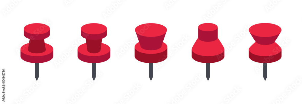 Set of Red Push Pins in Various Shapes, Flat Style Vector Illustration. Set of Red Push Pins in Various Shapes, Flat Style Vector Illustration.