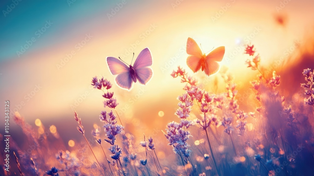 custom made wallpaper toronto digitalButterflies in a Dreamlike Sunrise Over Lavender Fields