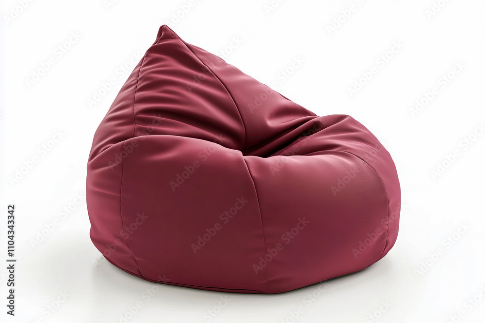 Plush red bean bag chair on white background