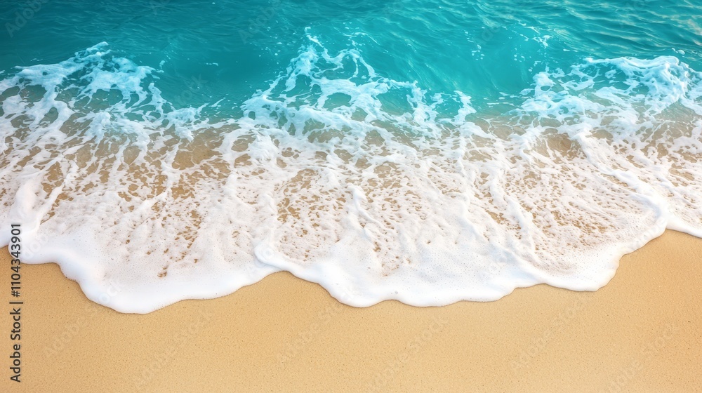 a beach with waves crashing onto the sand The water is a deep blue color and the sand is a golden hue The waves are white and foamy, creating a beautiful contrast a beach with waves crashing onto the sand The water is a deep blue color and the sand is a golden hue The waves are white and foamy, creating a beautiful contrast