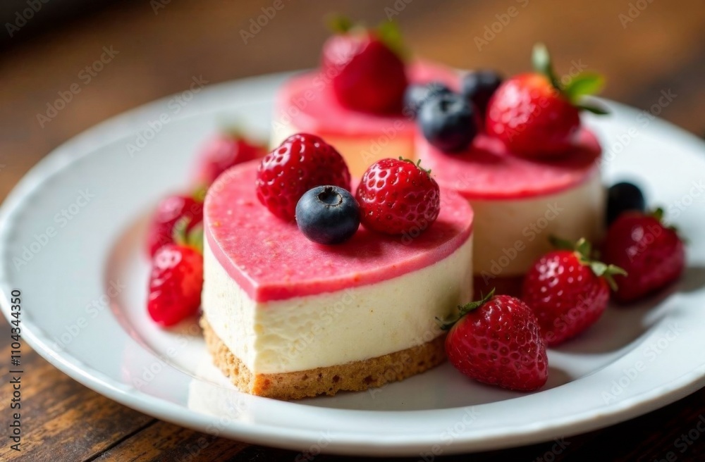 A set of small various heart-shaped cakes, decorated with ripe strawberries. Champagne in glasses. Concept for Valentine's Day, Mother's Day, Birthday A set of small various heart-shaped cakes, decorated with ripe strawberries. Champagne in glasses. Concept for Valentine's Day, Mother's Day, Birthday