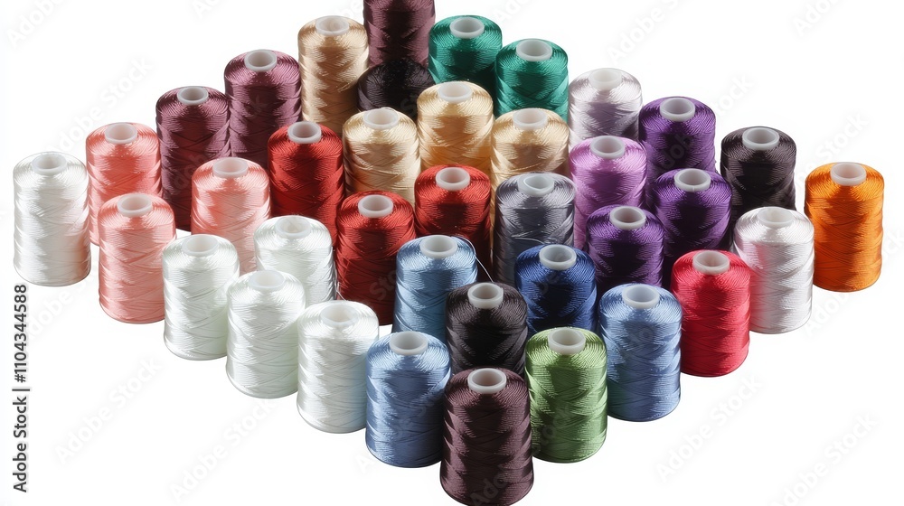 a spool of colorful polyester sewing thread on a white background The spool is filled with a variety of vibrant colors, ranging from bright blues and greens to war a spool of colorful polyester sewing thread on a white background The spool is filled with a variety of vibrant colors, ranging from bright blues and greens to war