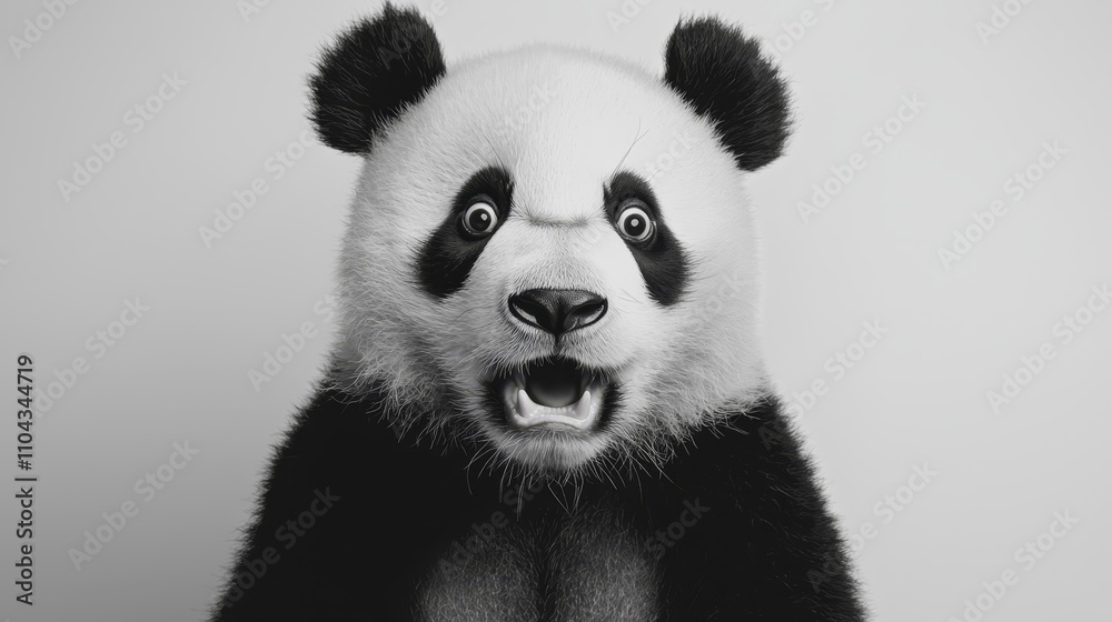 a black and white panda bear with its mouth open, set against a white background a black and white panda bear with its mouth open, set against a white background