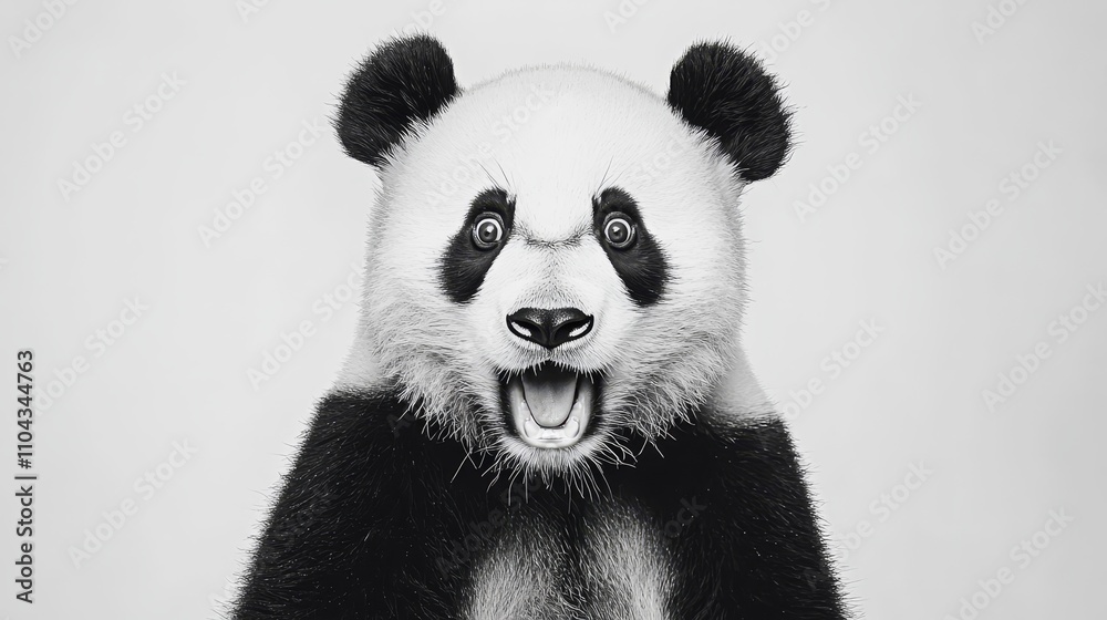 a black and white panda bear with its mouth open, set against a white background a black and white panda bear with its mouth open, set against a white background