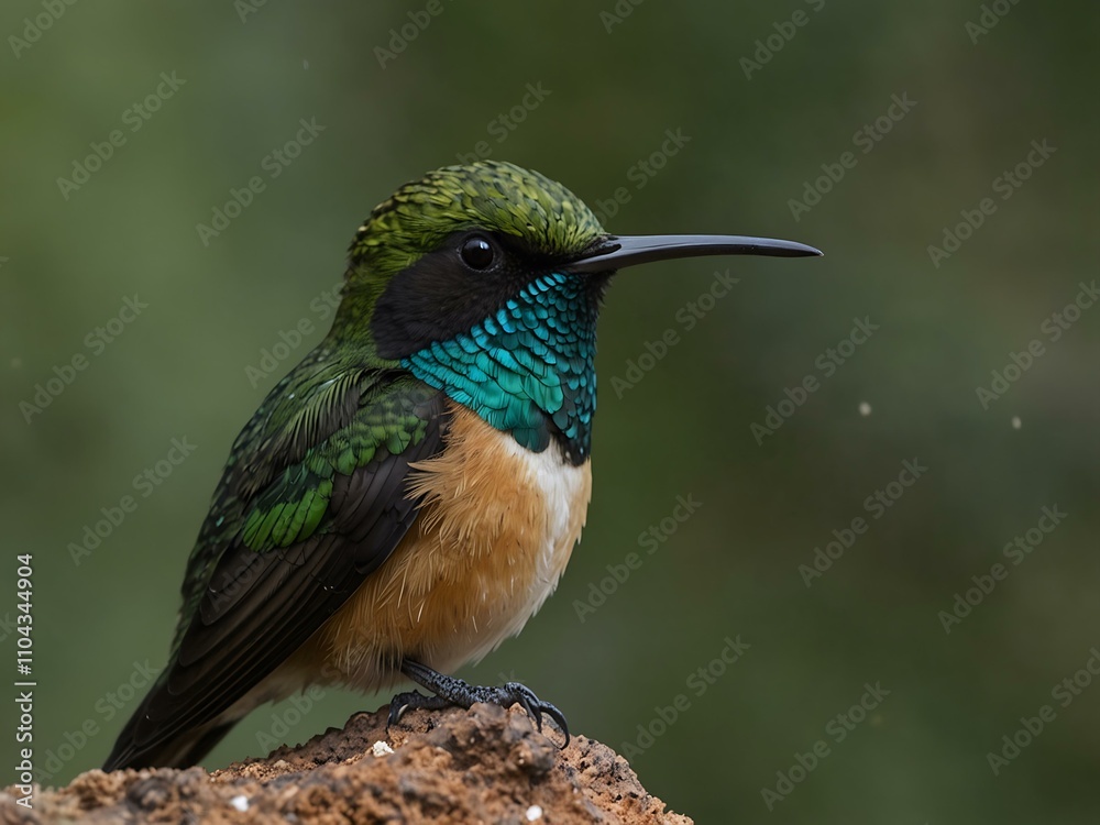 Fototapeta premium Buff-winged starfrontlet hummingbird in Ecuador.