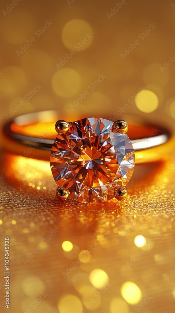Golden Diamond Ring: A Luxurious Engagement Ring Display Golden Diamond Ring: A Luxurious Engagement Ring Display