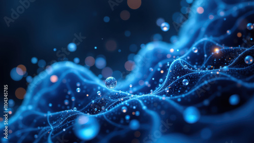 A dynamic visual representation of semaglutide with blue flowing particles against a dark backdrop, symbolizing its effects on metabolism and weight loss.