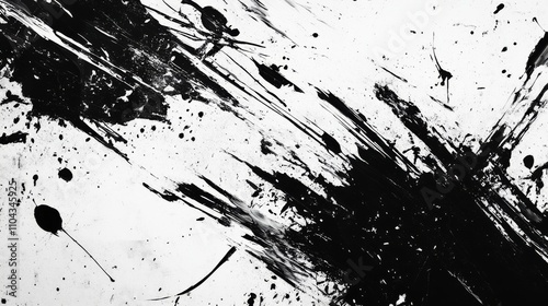 A black splatter ink background offers a striking and dynamic contrast and visual experience. Abstract black watercolor paint splash background. black splash isolated on white