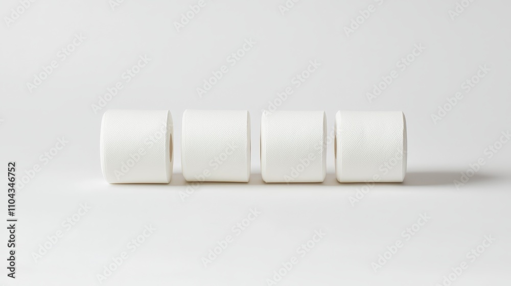 three rolls of white toilet paper on a white background The rolls are arranged in a triangular formation, with the largest roll in the center and two smaller rolls three rolls of white toilet paper on a white background The rolls are arranged in a triangular formation, with the largest roll in the center and two smaller rolls