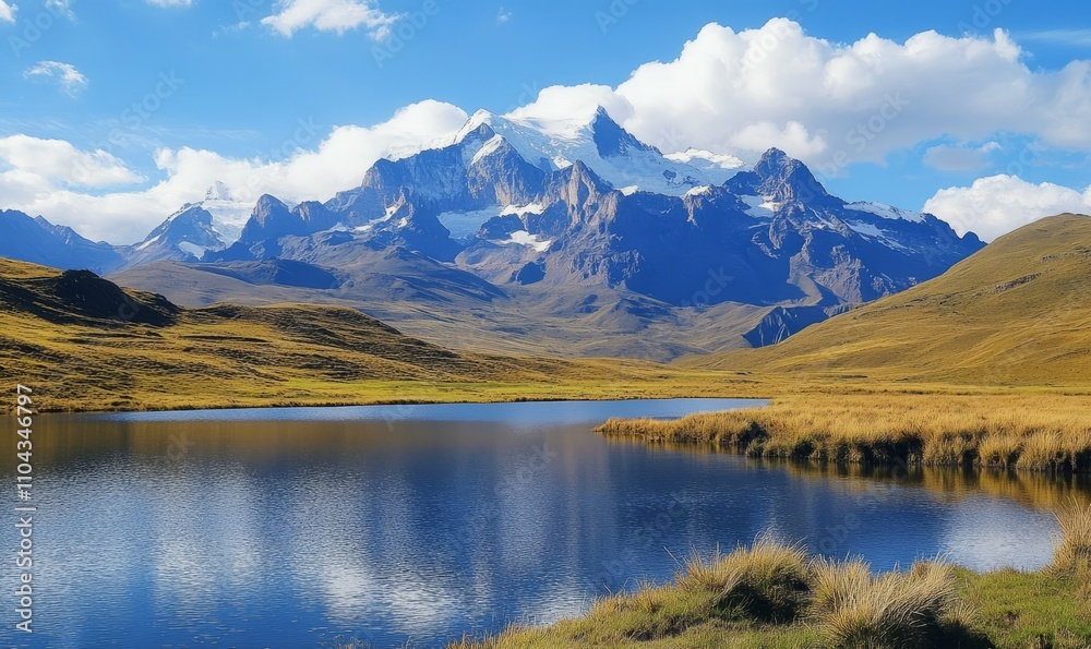 A beautiful mountain range with a lake in the foreground A beautiful mountain range with a lake in the foreground