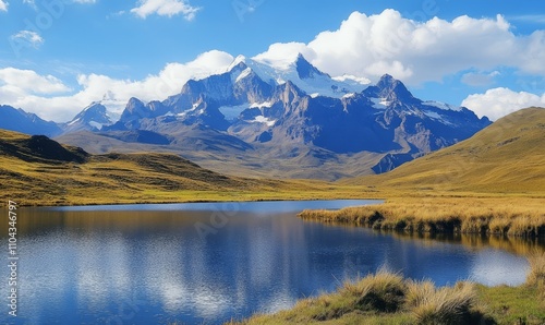 A beautiful mountain range with a lake in the foreground