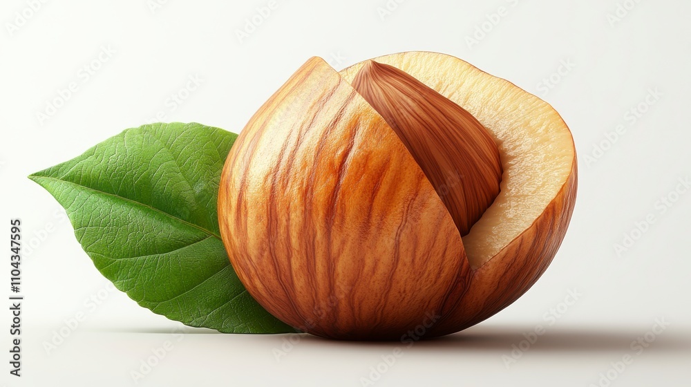 Hazelnut with Green Leaf: A Close-up of a Nutritious and Exquisite Nut