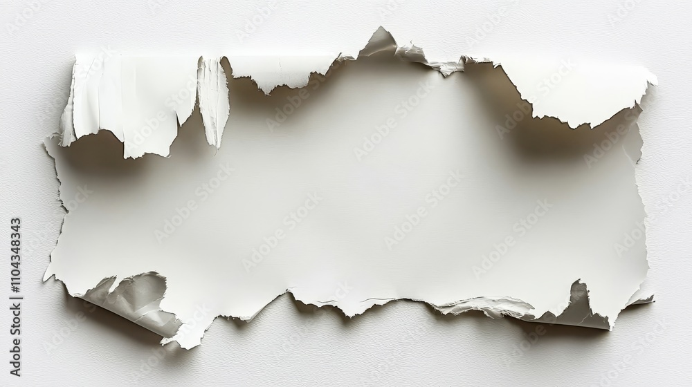 a piece of white paper with torn edges on a white background The paper appears to be in the process of being torn, with the edges of the paper jagged and frayed T a piece of white paper with torn edges on a white background The paper appears to be in the process of being torn, with the edges of the paper jagged and frayed T