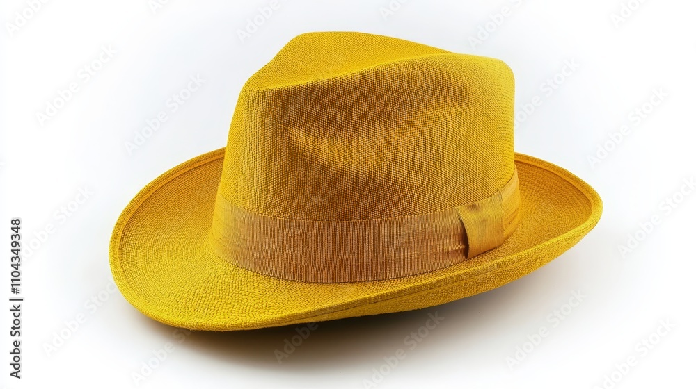 a yellow fedora hat on a white background The hat has a wide brim and a slightly upturned crown, giving it a classic fedora look The yellow color of the hat stand a yellow fedora hat on a white background The hat has a wide brim and a slightly upturned crown, giving it a classic fedora look The yellow color of the hat stand