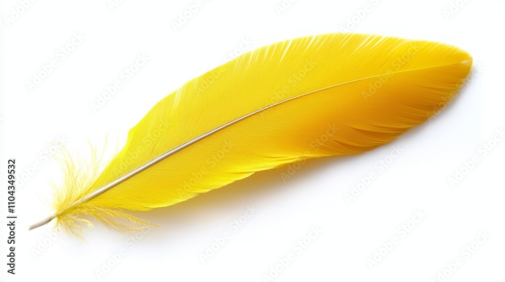 a yellow feather on a white background The feather is vibrant and stands out against the plain white surface a yellow feather on a white background The feather is vibrant and stands out against the plain white surface