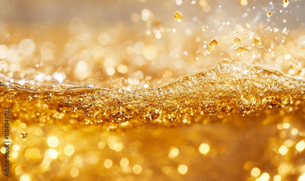 A closeup of gold flakes floating in clear liquid, resembling liquid luxury, gold in liquid, luxurious drinks A closeup of gold flakes floating in clear liquid, resembling liquid luxury, gold in liquid, luxurious drinks
