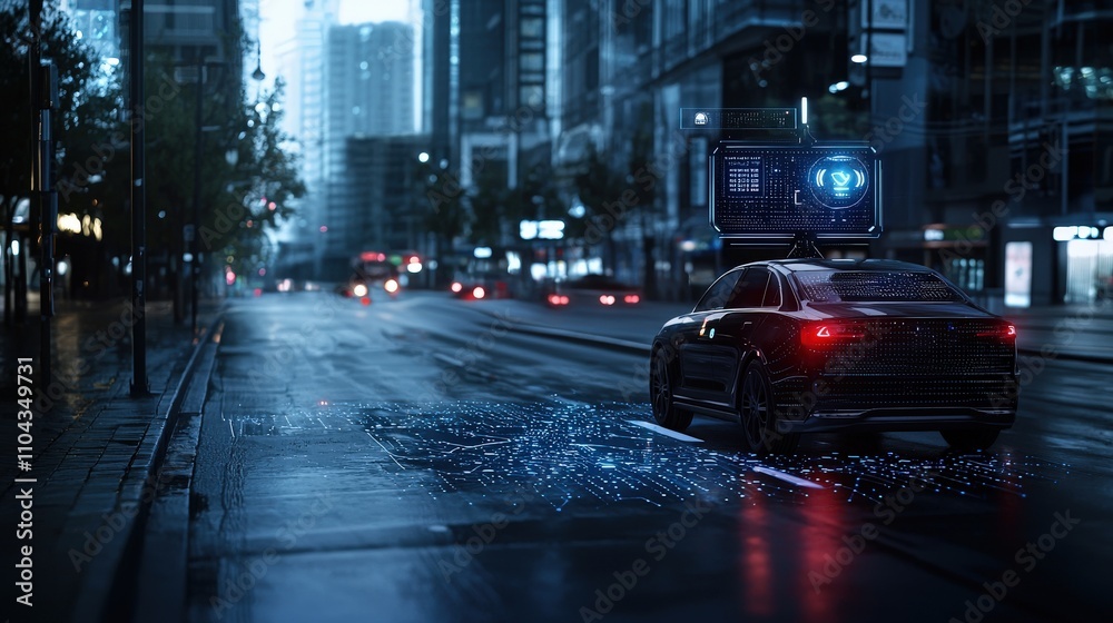 Futuristic ai-driven autonomous vehicle navigation in urban streets a nighttime digital art perspective Futuristic ai-driven autonomous vehicle navigation in urban streets a nighttime digital art perspective