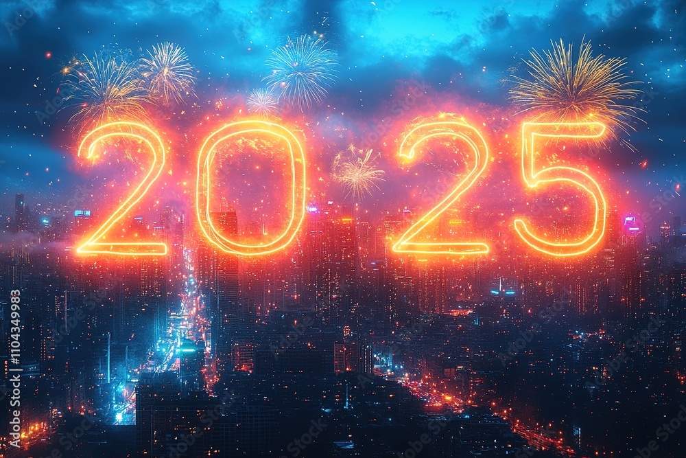 Happy New Year 2025. Burning sparkling text 2025 isolated on black background. Happy New Year 2025. Burning sparkling text 2025 isolated on black background.