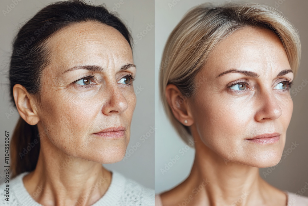 Before and After Portrait of Anti-Wrinkles Treatment Highlighting Rejuvenated and Natural Skin Before and After Portrait of Anti-Wrinkles Treatment Highlighting Rejuvenated and Natural Skin