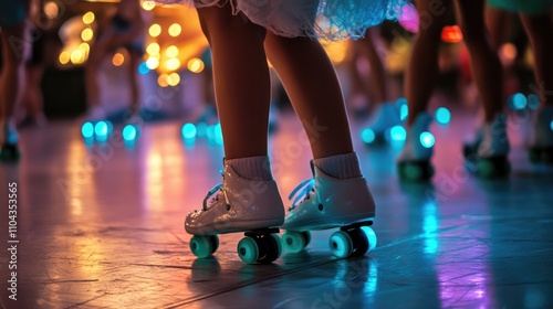 Wallpaper Mural Glowing Roller Skates at Night in Retro Rink Ambiance Torontodigital.ca