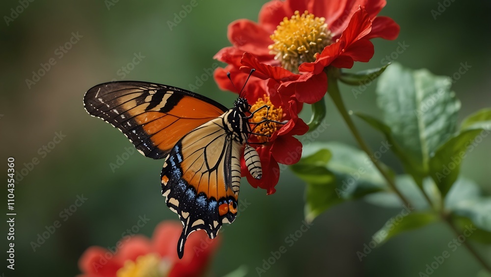 Fototapeta premium Butterfly on a red flower.