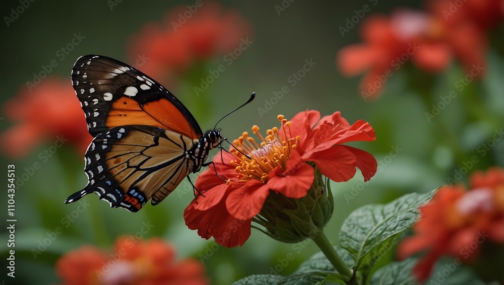 Fototapeta premium Butterfly on a red flower.
