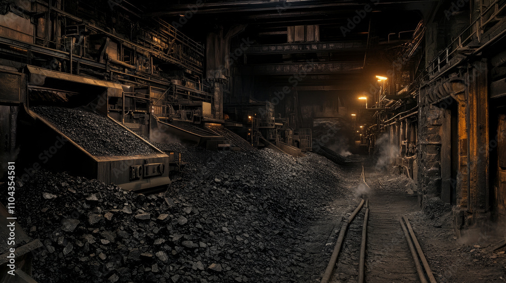 The coal should be deep black, while the processing equipment is a mix of metal grays, rusty browns, and steel blues.
The coal should be deep black, while the processing equipment is a mix of metal grays, rusty browns, and steel blues.