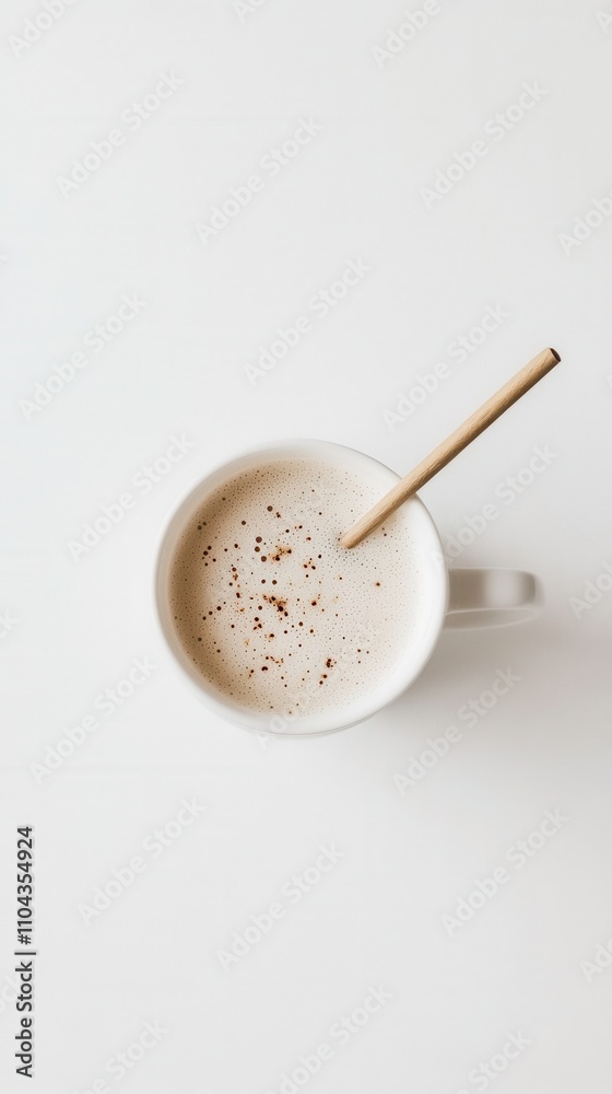 穏やかさと静けさを表現する明るい白い背景にコーヒーマグを載せたミニマリストな航空写真 穏やかさと静けさを表現する明るい白い背景にコーヒーマグを載せたミニマリストな航空写真