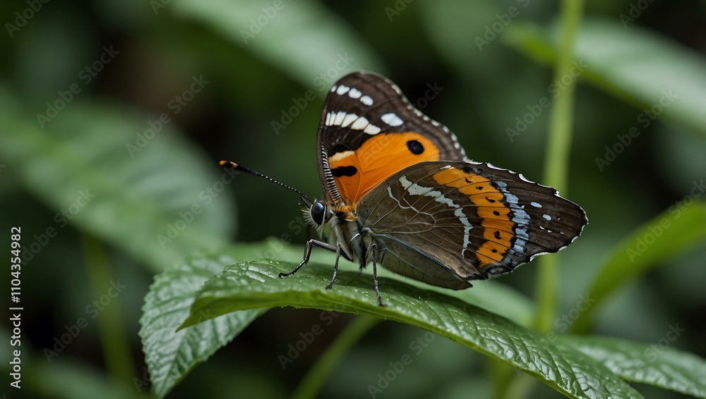 Butterfly perched on green leaves. Butterfly perched on green leaves.
