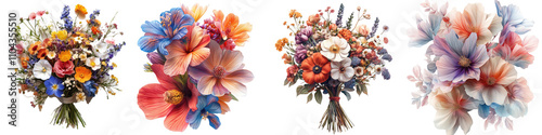 Virtual Bouquet of Flowers – A Digital Representation of Flowers Sent as a Gesture of Friendship or Celebration Isolated on Clear White Background Highly Detailed 