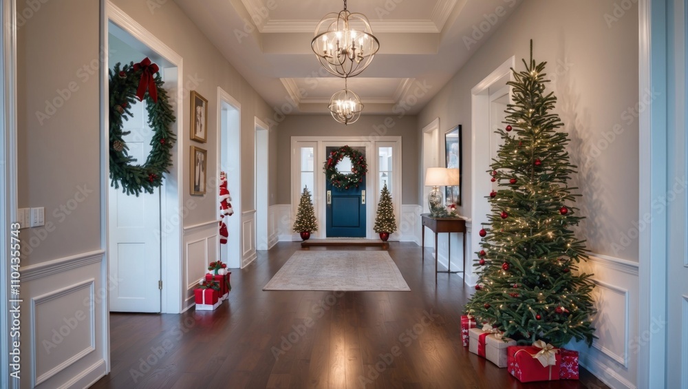 Christmas decorated hallway in a modern house Christmas decorated hallway in a modern house